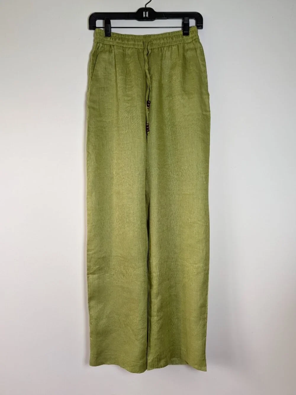 ZARA NWT 100% Linen Pajama Pants L Olive Green Wide Leg High Rise